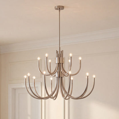 15 Light Chandelier, Satin Nickel