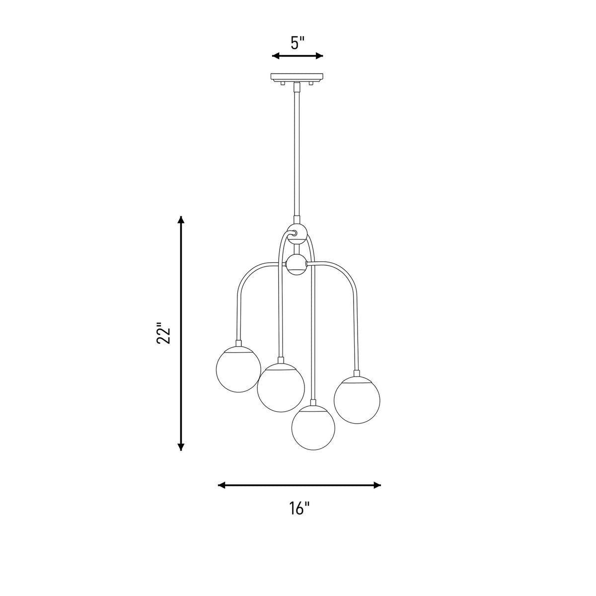 4 Light Chandelier, Black