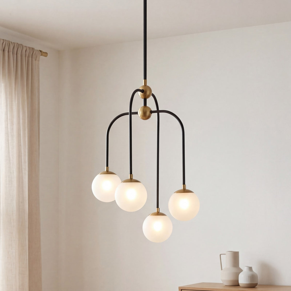 4 Light Chandelier, Black