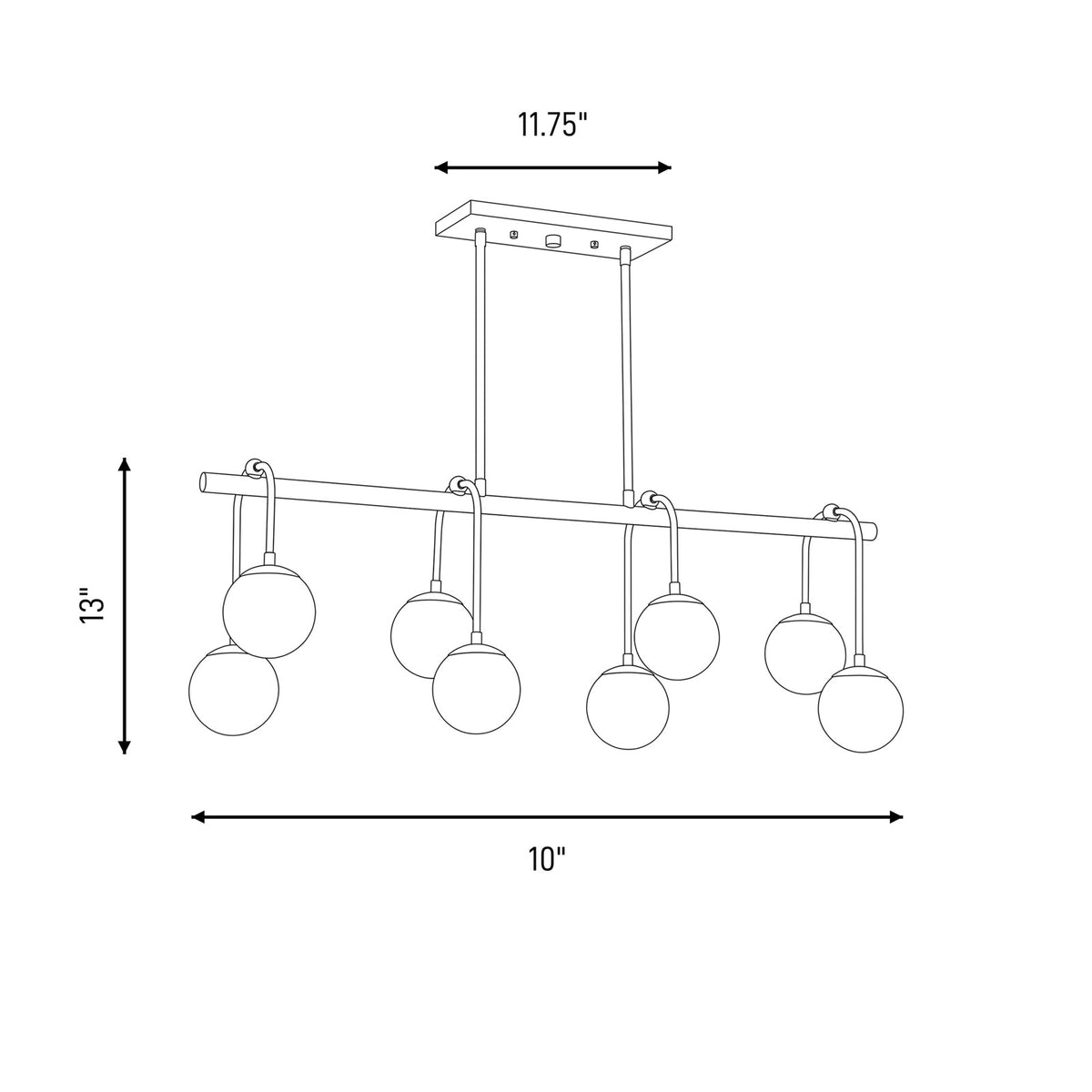 8 Light Linear Chandelier, Black