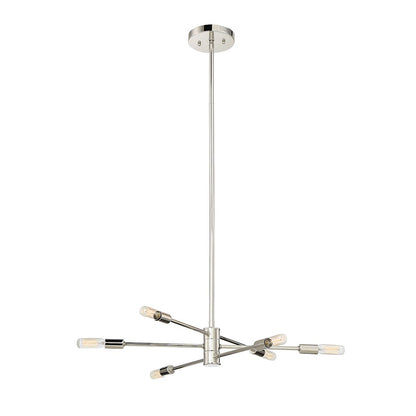 6 Light Chandelier, Polished Nickel