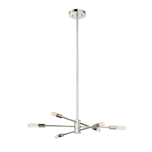 6 Light Chandelier, Polished Nickel