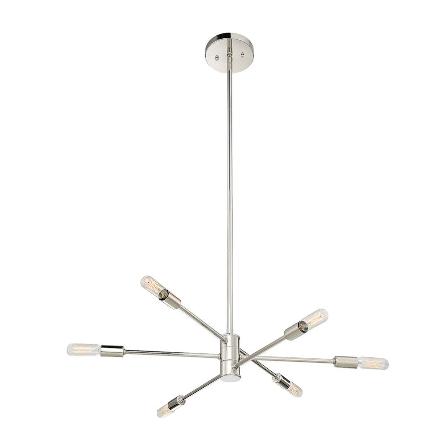 6 Light Chandelier, Polished Nickel