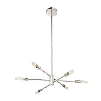 6 Light Chandelier, Polished Nickel