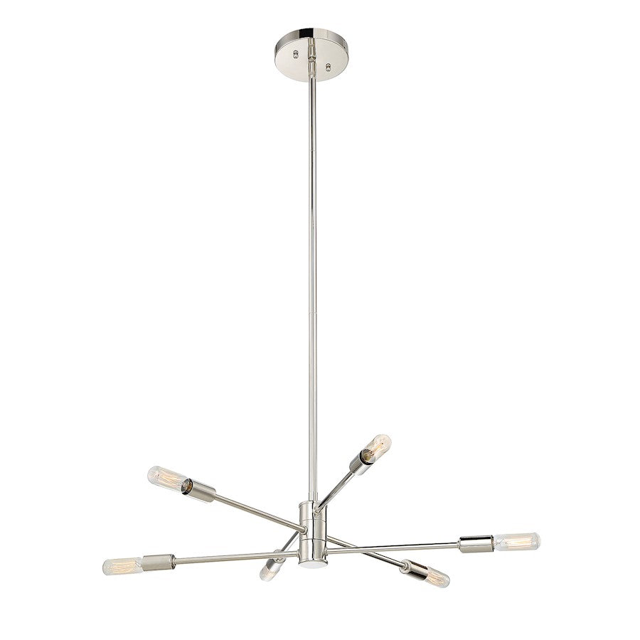 6 Light Chandelier, Polished Nickel