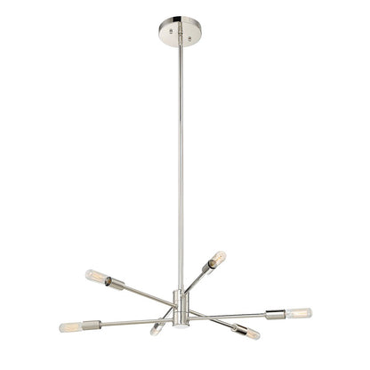 6 Light Chandelier, Polished Nickel