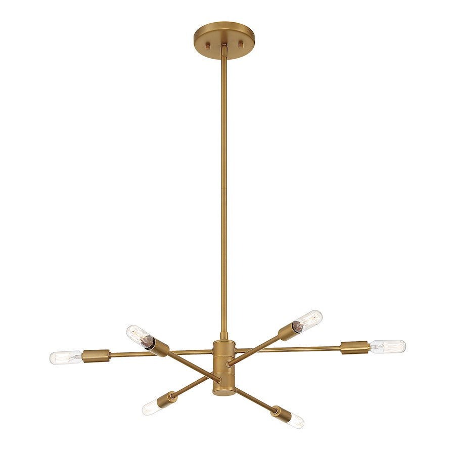 6 Light Chandelier, Warm Brass