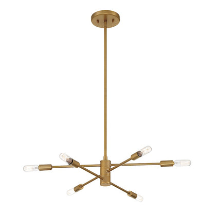 6 Light Chandelier, Warm Brass