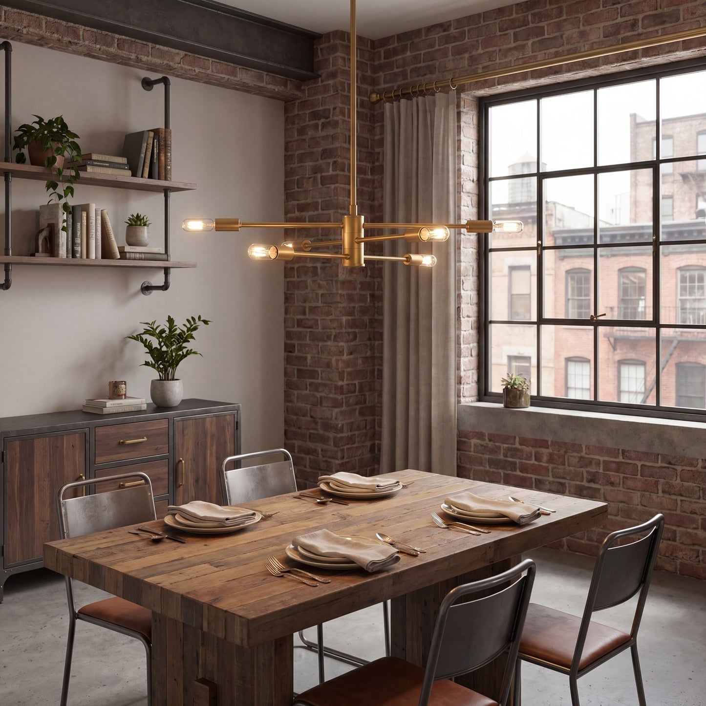 6 Light Chandelier, Matte Black