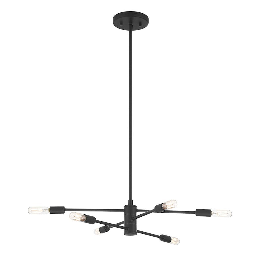 6 Light Chandelier, Matte Black