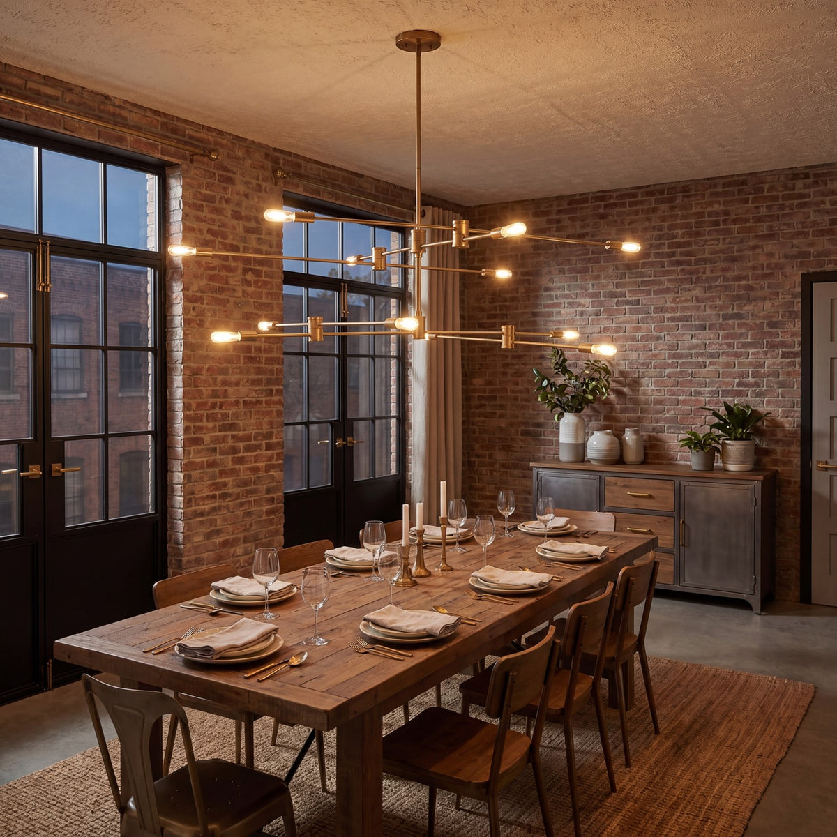 6 Light Chandelier, Matte Black