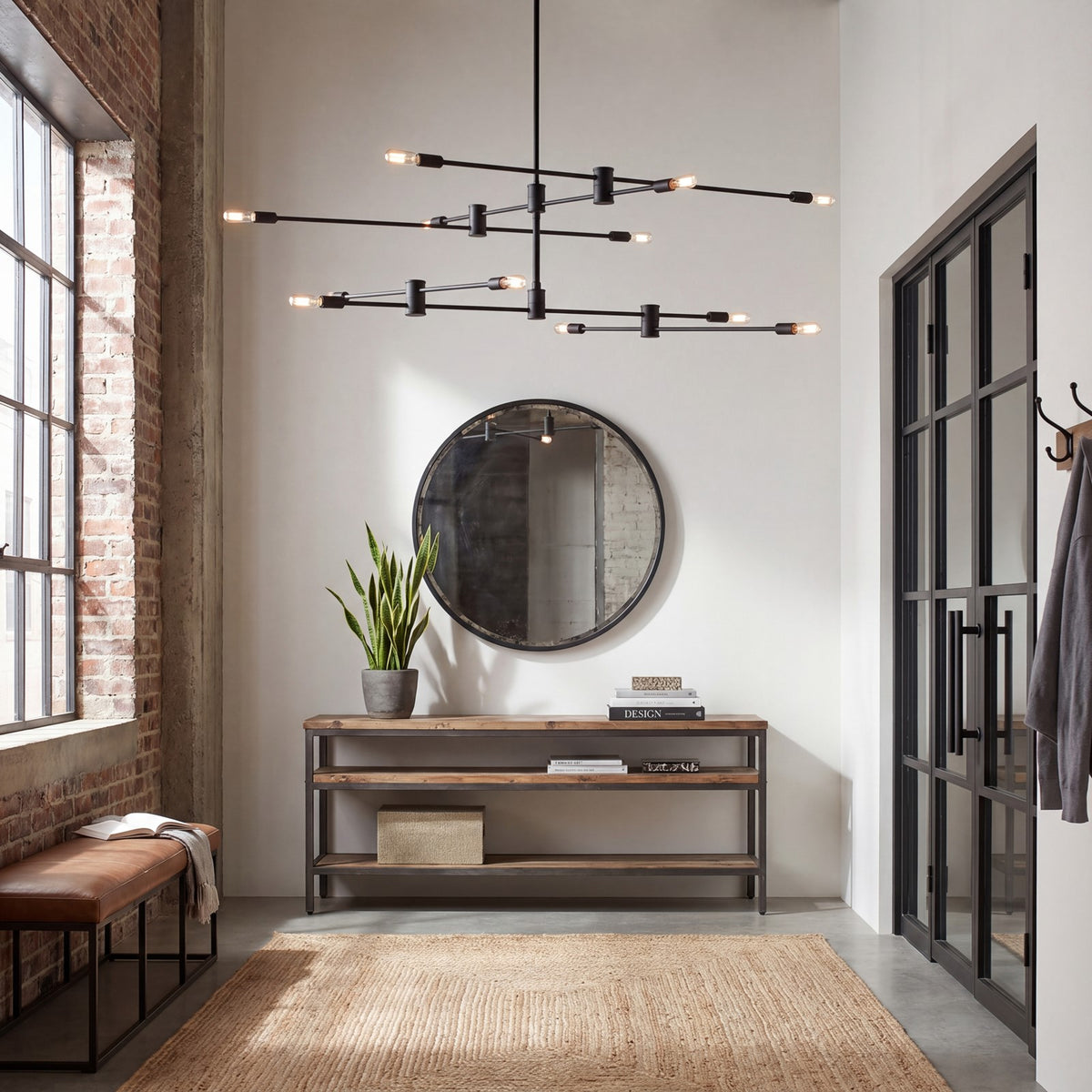 6 Light Chandelier, Matte Black