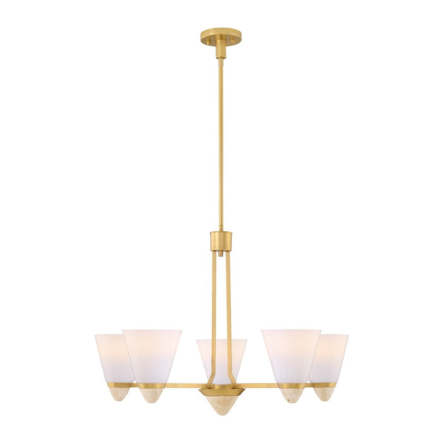 Savoy House Kohlman 5 Light Chandelier, Warm Brass/White Opal