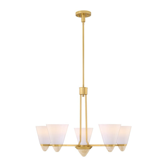 Savoy House Kohlman 5 Light Chandelier, Warm Brass/White Opal