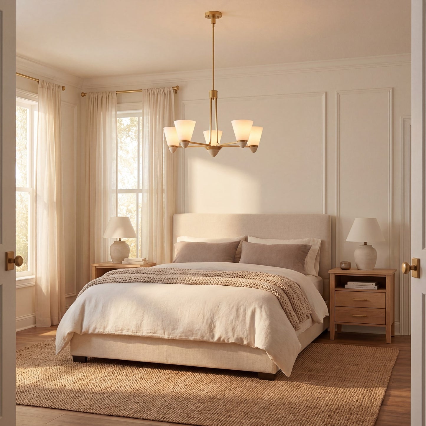 Savoy House Kohlman 5 Light Chandelier, Warm Brass/White Opal
