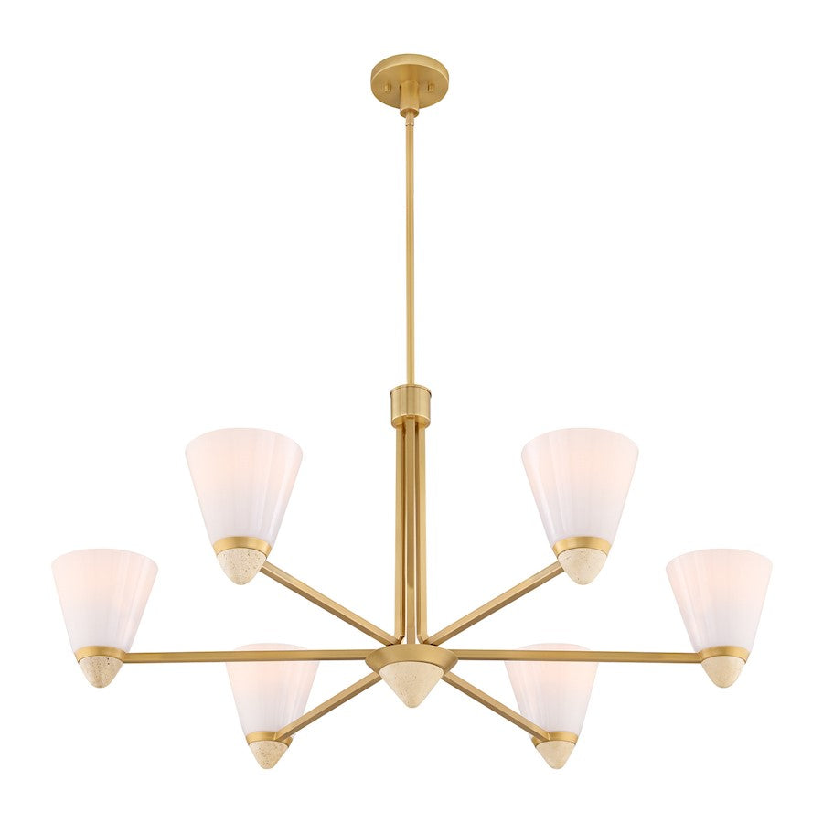 Savoy House Kohlman 6 Light Chandelier, Warm Brass/White Opal