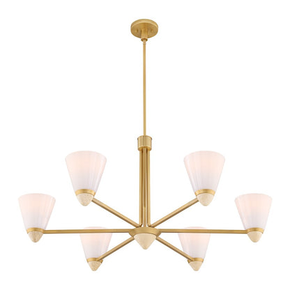 Savoy House Kohlman 6 Light Chandelier, Warm Brass/White Opal