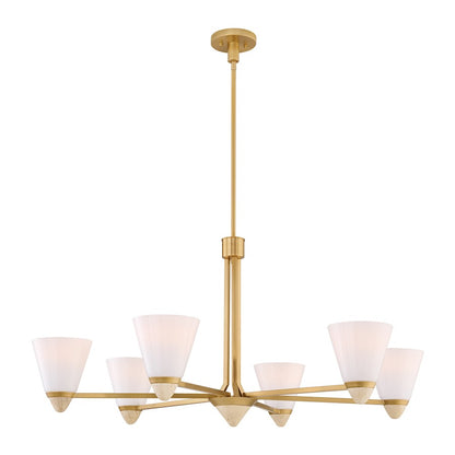 Savoy House Kohlman 6 Light Chandelier, Warm Brass/White Opal