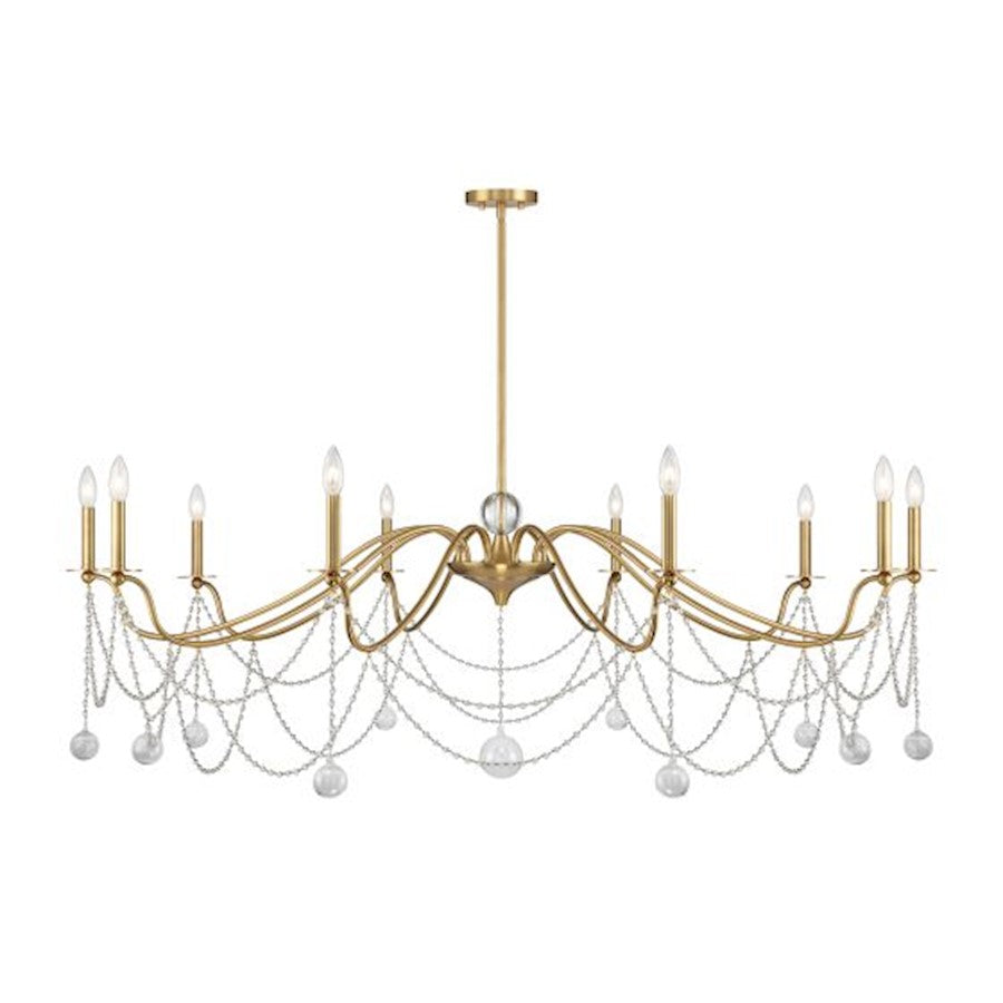 10 Light Chandelier, Warm Brass