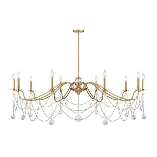 10 Light Chandelier, Warm Brass