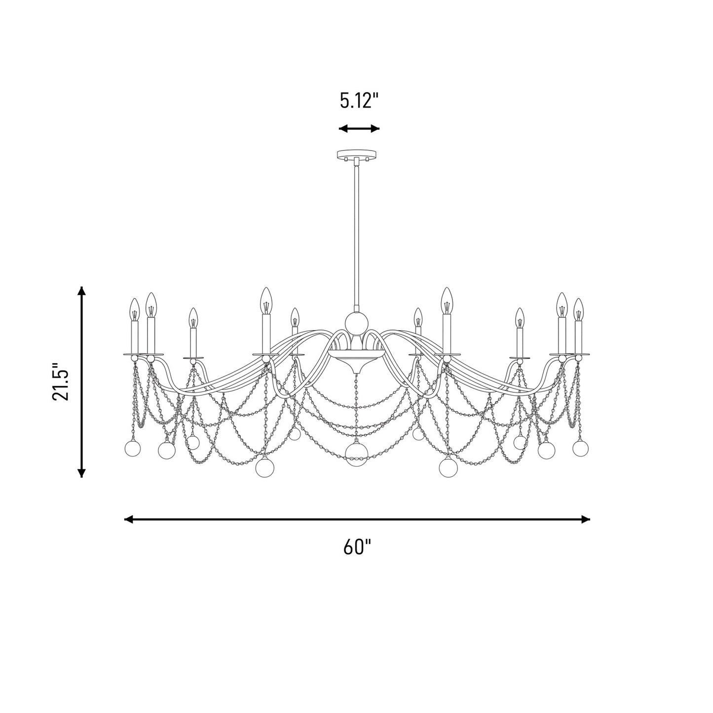10 Light Chandelier, Warm Brass