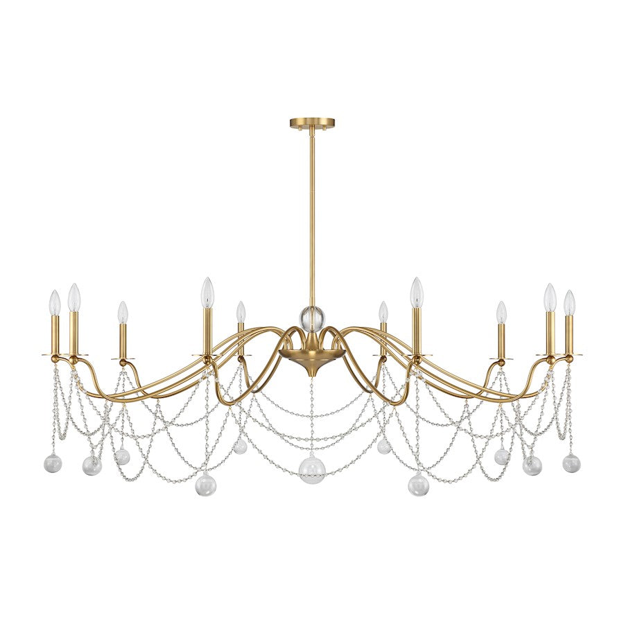 10 Light Chandelier, Warm Brass