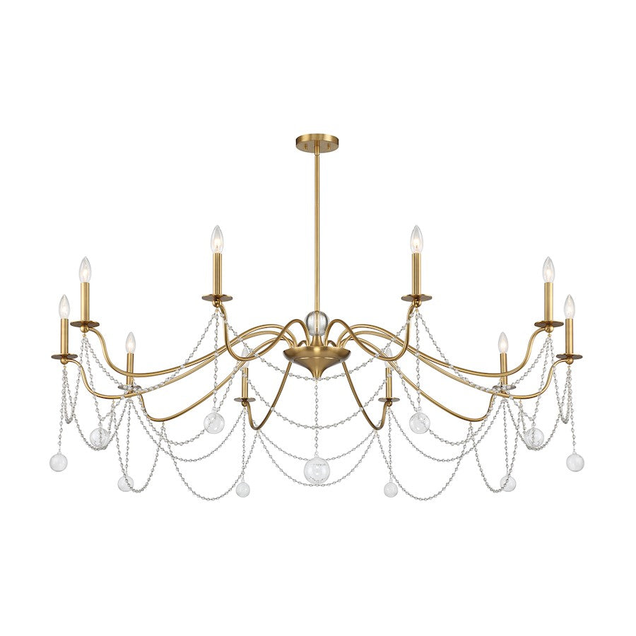 10 Light Chandelier, Warm Brass