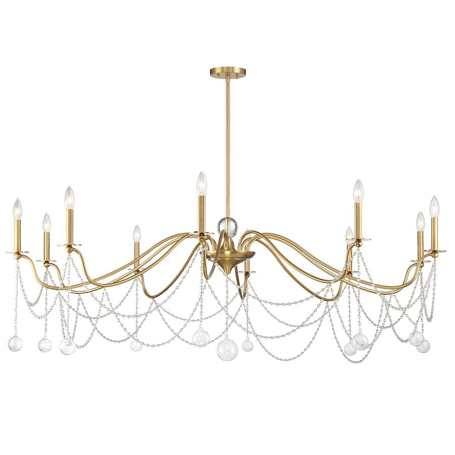 10 Light Chandelier, Warm Brass