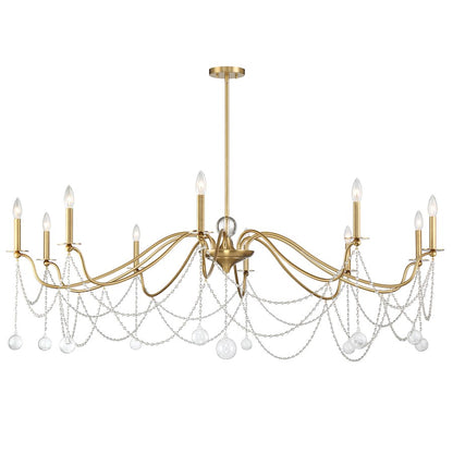 10 Light Chandelier, Warm Brass