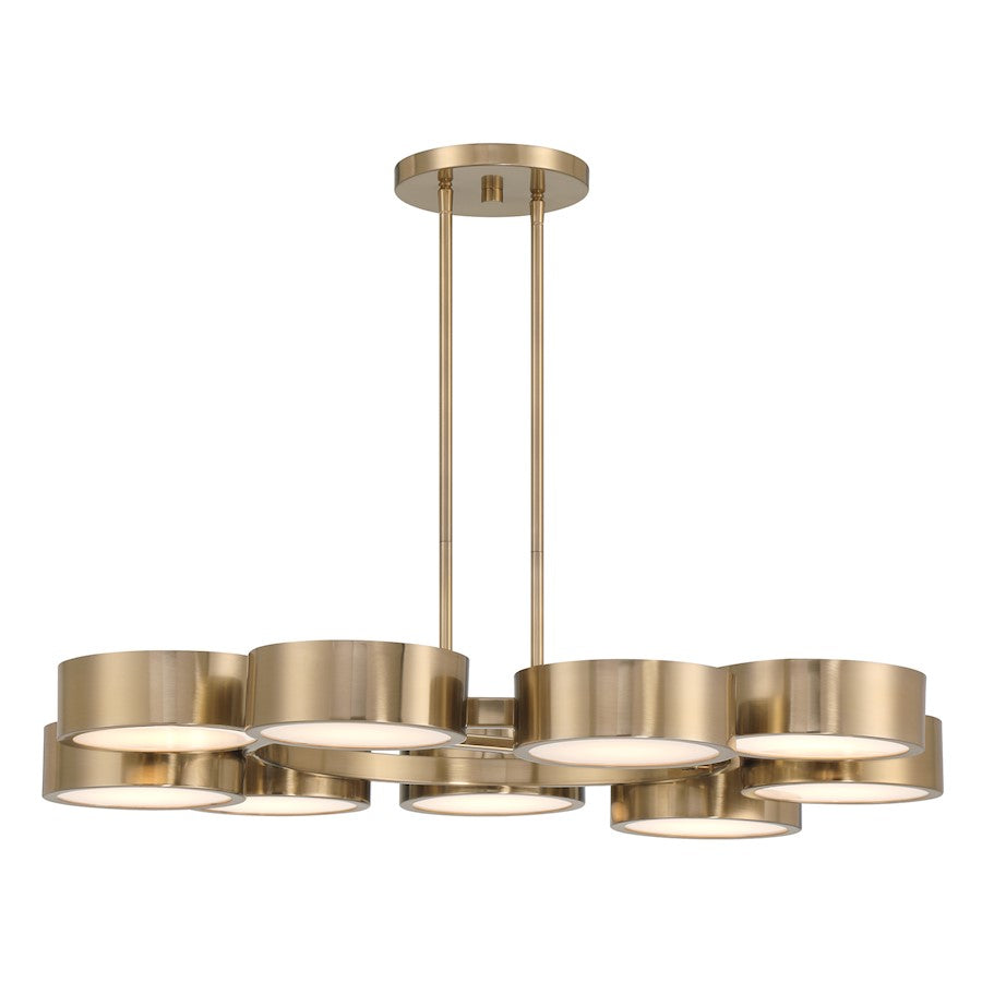 9 Light LED Chandelier, Noble Brass