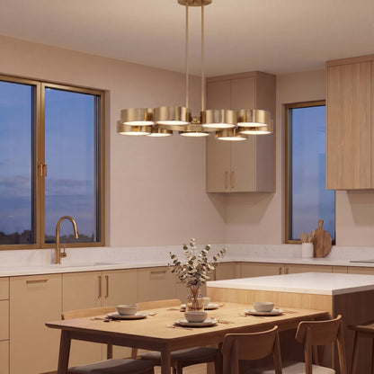 9 Light LED Chandelier, Noble Brass