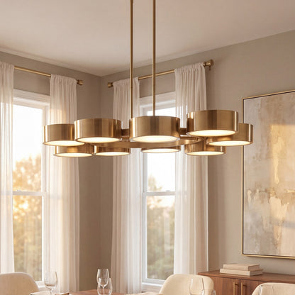 9 Light LED Chandelier, Noble Brass