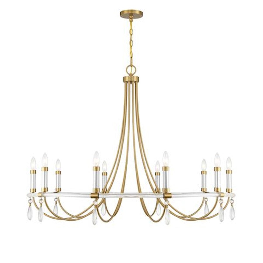10 Light Chandelier, Warm Brass