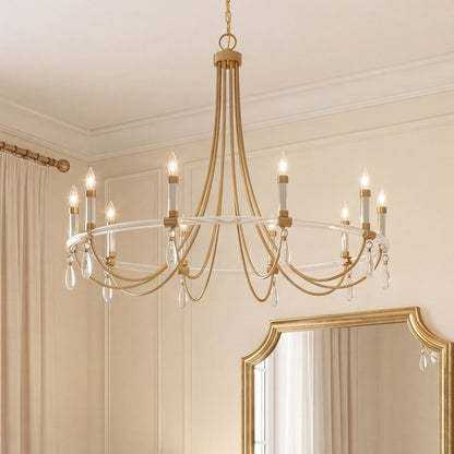 10 Light Chandelier, Warm Brass