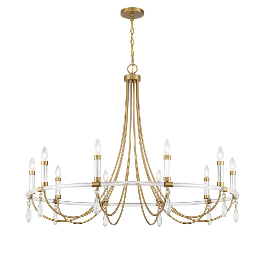 10 Light Chandelier, Warm Brass