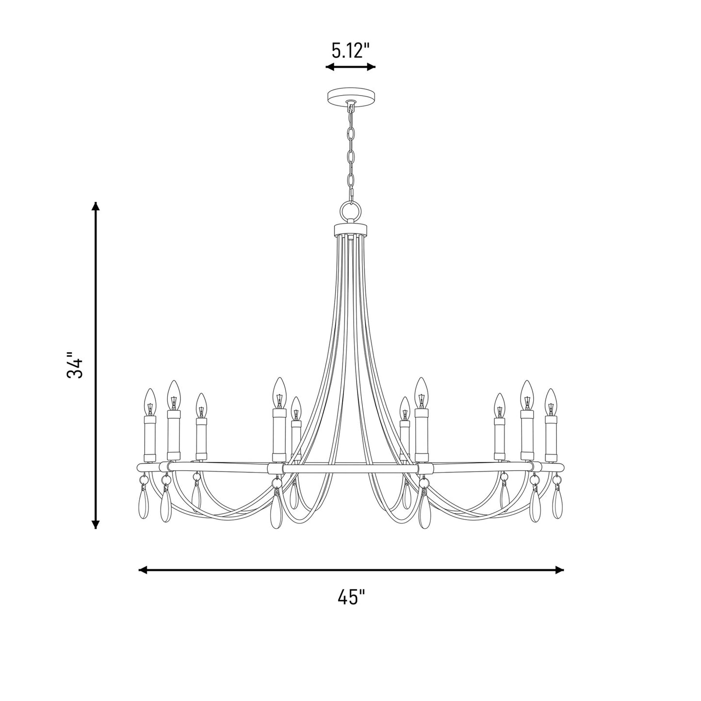 10 Light Chandelier, Warm Brass