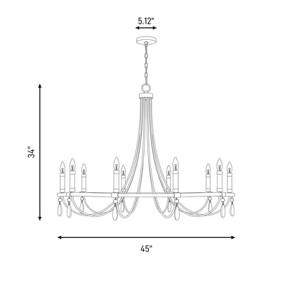10 Light Chandelier, Warm Brass