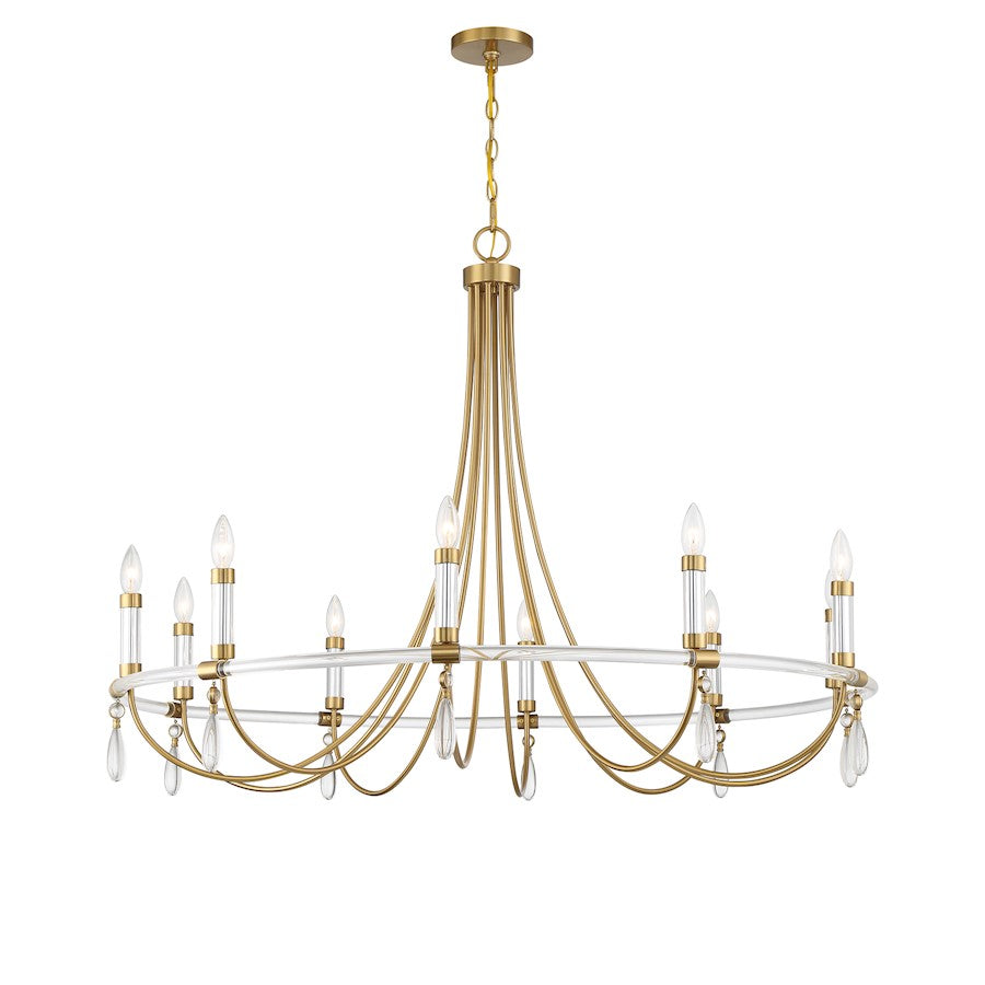 10 Light Chandelier, Warm Brass