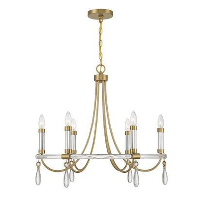 6 Light Chandelier, Warm Brass