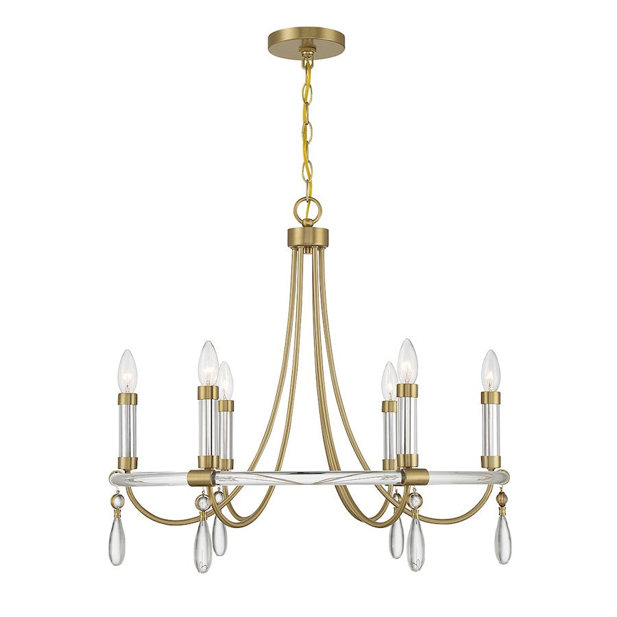 6 Light Chandelier, Warm Brass