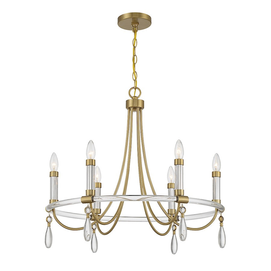 6 Light Chandelier, Warm Brass