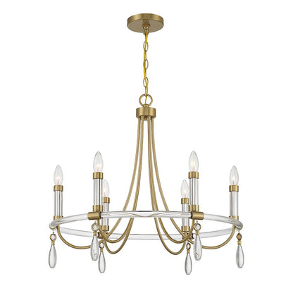 6 Light Chandelier, Warm Brass