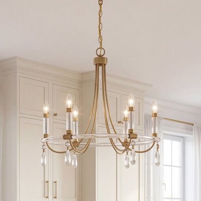 6 Light Chandelier, Warm Brass