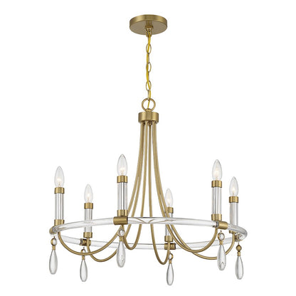 6 Light Chandelier, Warm Brass