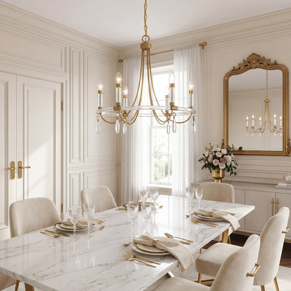 6 Light Chandelier, Warm Brass