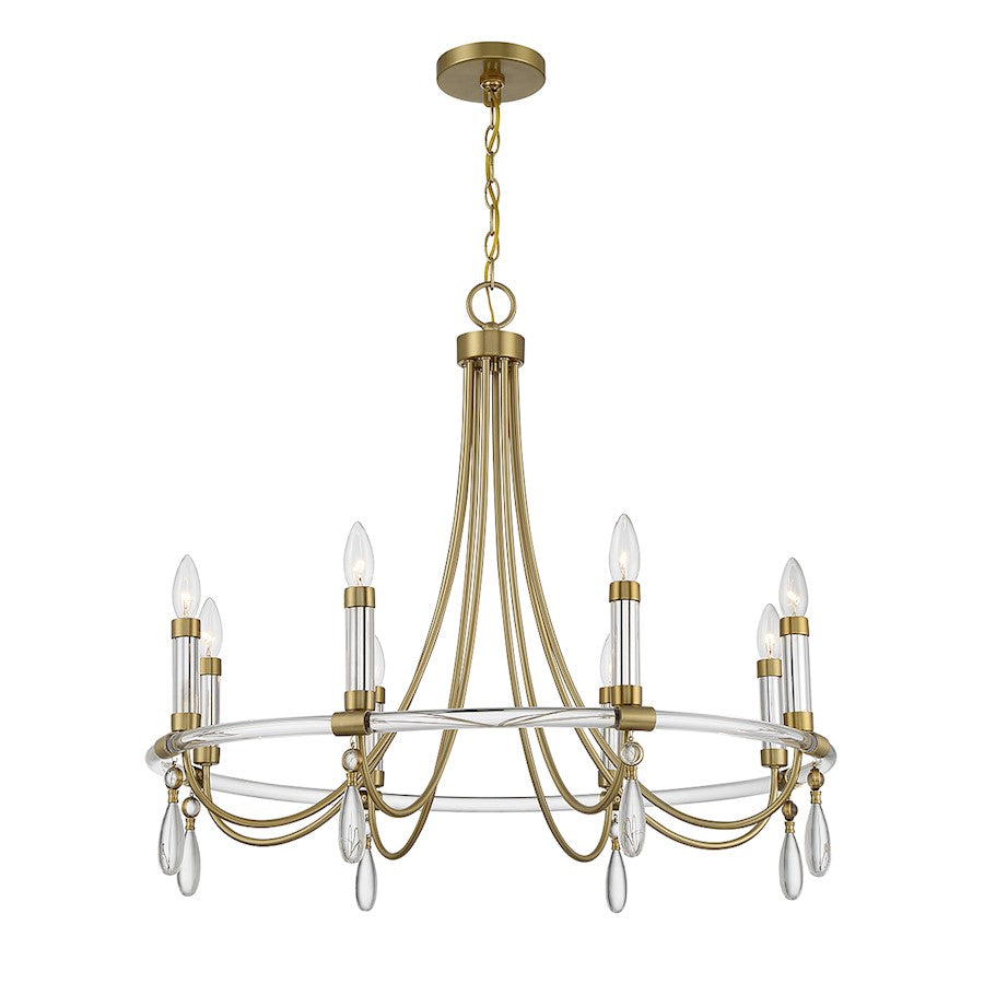 6 Light Chandelier, Warm Brass