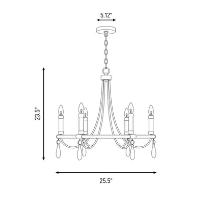 6 Light Chandelier, Warm Brass