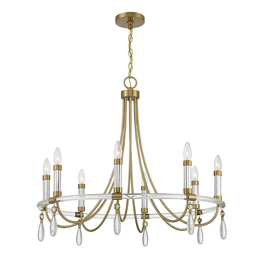 6 Light Chandelier, Warm Brass