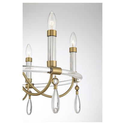 6 Light Chandelier, Warm Brass