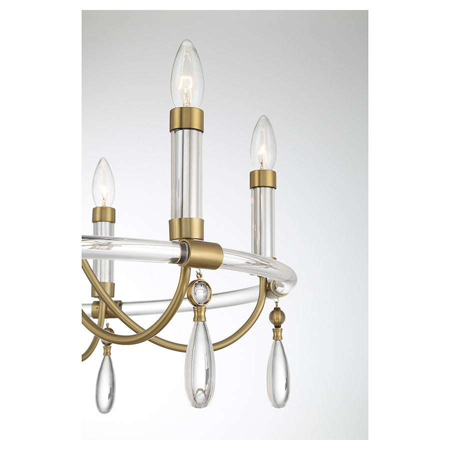6 Light Chandelier, Warm Brass